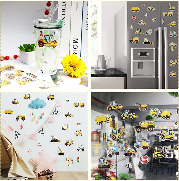 20 Pcs Construction Vinyl Gel Clings Construction Window Gel Clings Decals Stickers for Kids Toddlers and Adults Home Transportation Stickers Airplane Truck Decals Party Supplies Decorations