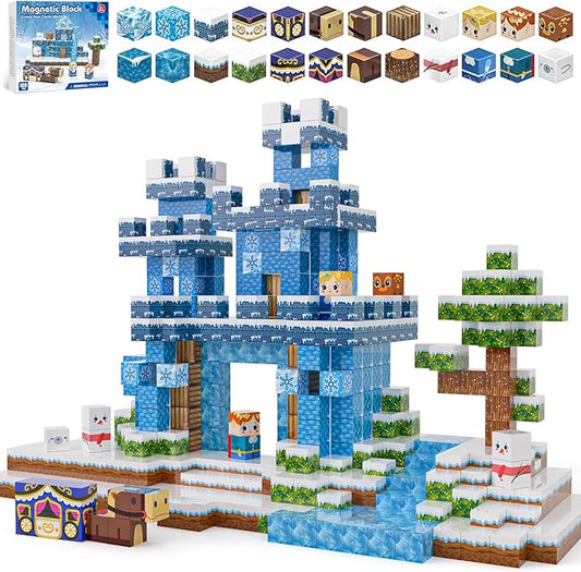 100PCS Magnetic Blocks, Magnet Building Blocks for Kids Age 4-8, Magnetic Cubes Sets for Frozen Princess Castle Build, Magnet Cubes Tiles Toys for Girls Age 3+ Years Old Birthday Gift