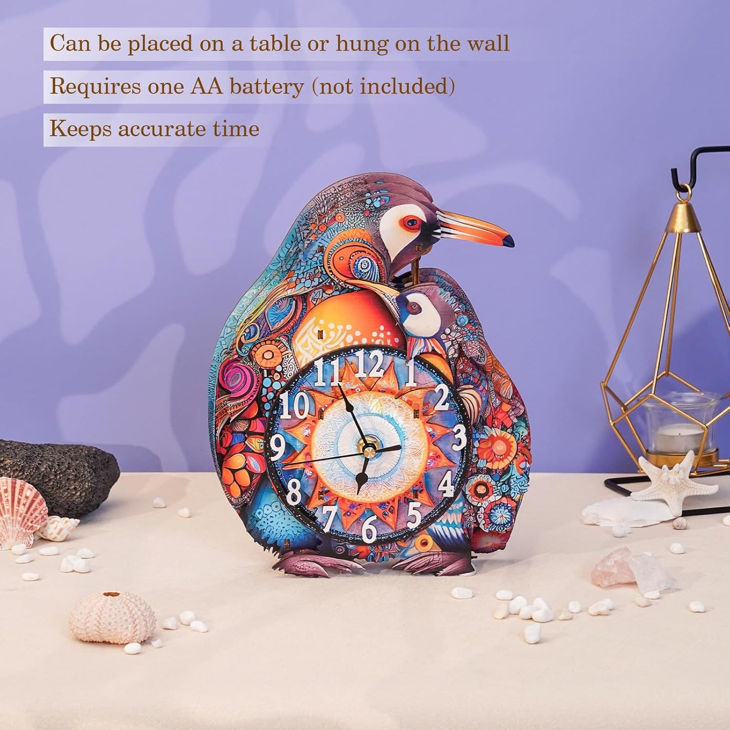 3D Puzzles for Adults Clock-Penguin Family Design Model Kit-Mechanical DIY Pendulum Clock with Arabic Numerals-Desk Home Office Decor Personalized Gift for DIY Lovers