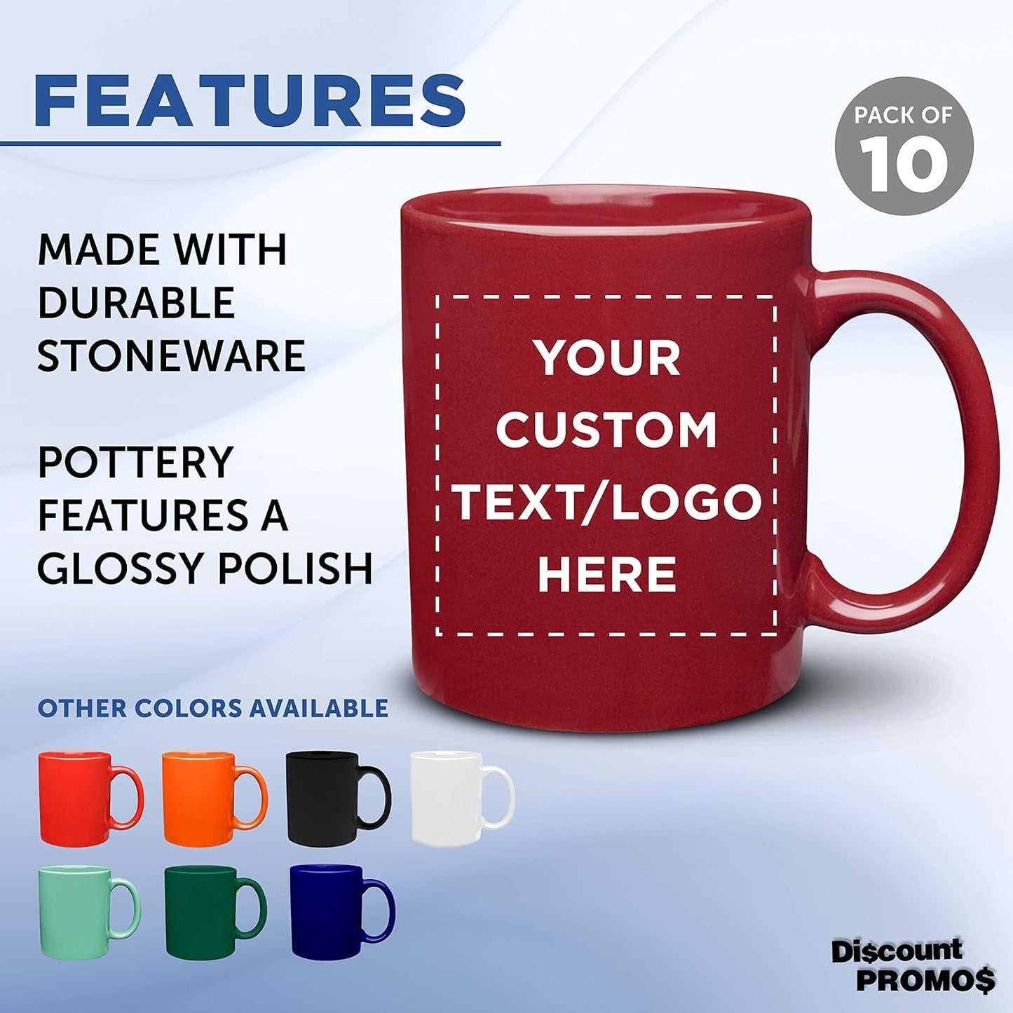 DISCOUNT PROMOS Ceramic Coffee Mugs 11 oz. Set of 10, Bulk Pack - Coffee cup set, Iced coffee cup, Gaming mug - Red