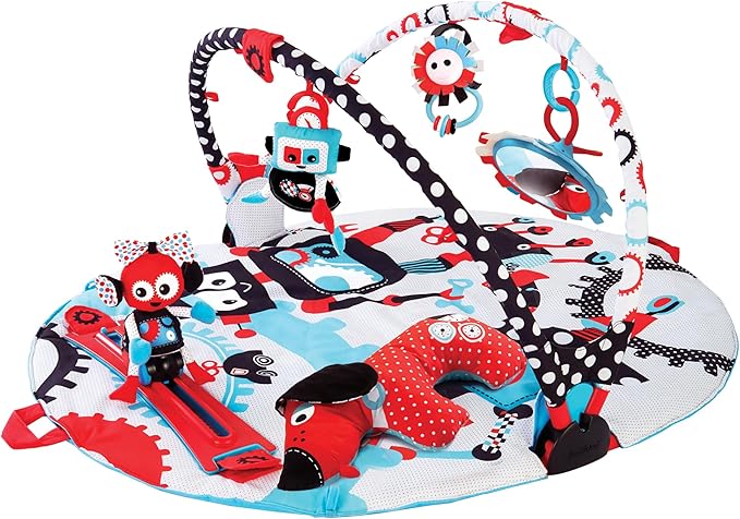 Yookidoo Baby Gym and Play Mat - 3 Stage Accessory Gym with Motorized Robot Track - 20 Development Activities - Age 0-12 Months