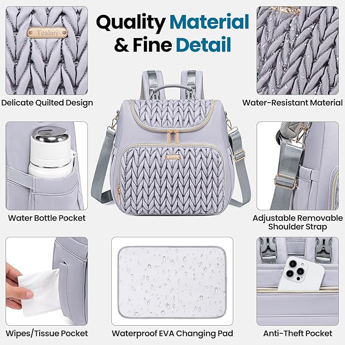 4 in 1 Convertible Diaper Bag Backpack,Waterproof Baby Diaper Bag with Changing Pad,Converts into Baby Tote Bag,Diaper Backpack,Stroller Bag and Crossbody Diaper Bag