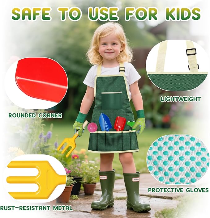 Kids Gardening Tool Set, 20PCS Gardening Toys Includes Metal Rake,Fork,Trowel,Apron,Gloves,Watering Can,Tote Bag, Garden Tool Kit for Kids, Outdoor Toys Gift for Boys Girls