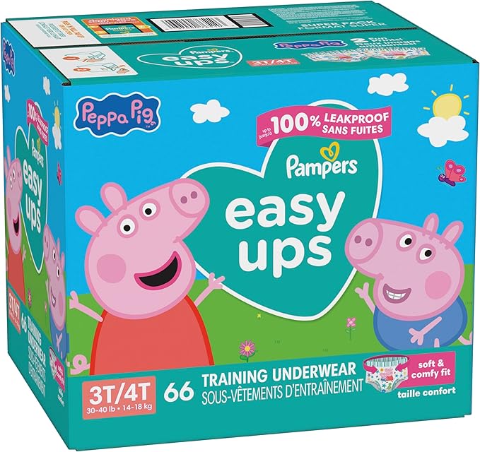 Pampers Training Pants - Easy Ups Girls & Boys - Size 3T-4T, 66 Count, Peppa Pig Potty Underwear (Packaging May Vary)
