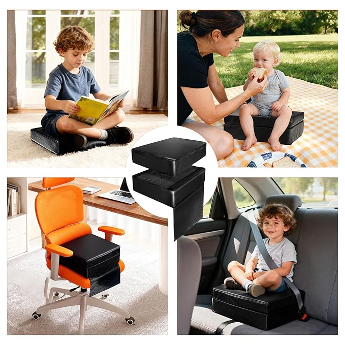 Adjustable Salon Booster Seat PU Leather Booster Seat for Salon Chair High Resilience Foam Barber Booster Seats for Hair Stylist, Beauty Salon Spa Equipment, 14.5"X11"X6.2"