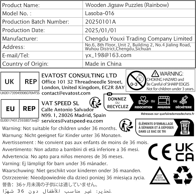 Jigsaw for Baby Boys, Wooden Puzzles for Toddlers 3-5, Boys Girls Birthday Gift for Kids Ages 4-6, Toddler Puzzles Montessori Toys for 3 Year Old, Great Gifts for 3+ Year Olds (Rainbow)