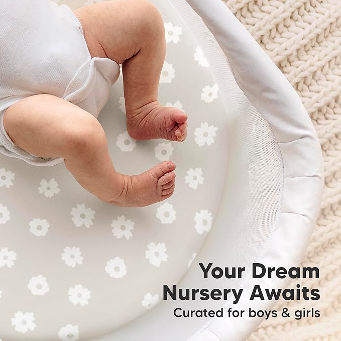 2-Pack Organic Bassinet Sheets for Girls, Boys - 100% Cotton Bassinet Mattress Sheets Compatible with Halo Bassinest Swivel Sleeper, Graco, Baby Delight, Chicco, Unisex Fitted Bassinet Sheets (Meadow)