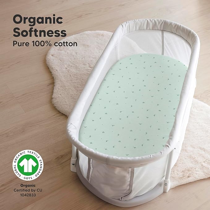 2-Pack Organic Bassinet Sheets for Girls, Boys - 100% Cotton Bassinet Mattress Sheets Compatible with Halo Bassinest Swivel Sleeper, Graco, Baby Delight, Chicco,Unisex Fitted Bassinet Sheets(Bunnies)