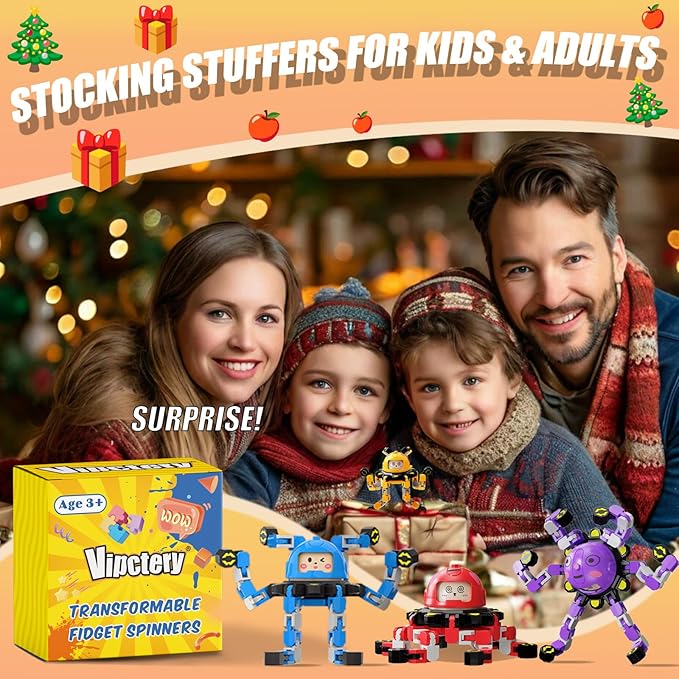 4Pcs Transformable Fidget Spinners for Kids Fidget Toys Teens Adults Sensory Toys with Autism ADHD Stocking Stuffers Bulk Gifts for Boys Girls Party Favors Travel Activities