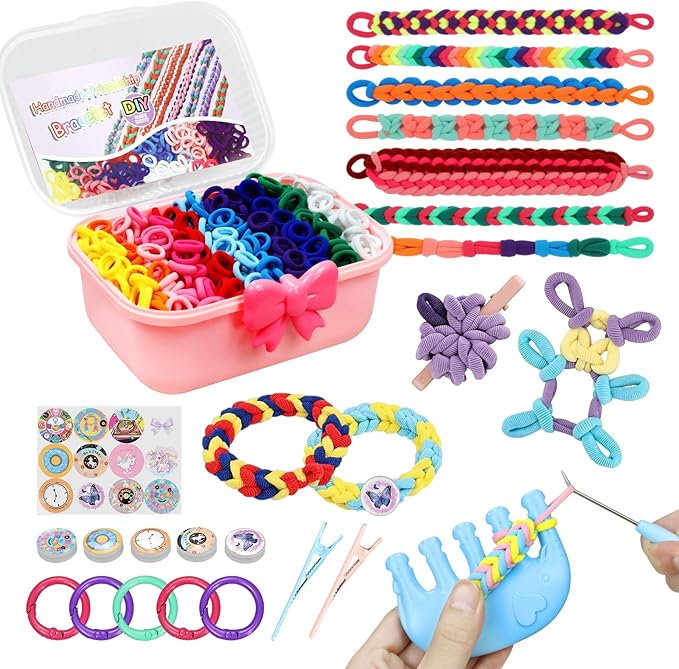 spcozgil Rubber Band Bracelet Making Kit, 1200+ Rainbow Elastic Cloth Loom Bands in 12 Colors, Weaving Loom Bracelets Kits for Girls, DIY Arts and Crafts Toys Christmas Birthday Gift for Kids