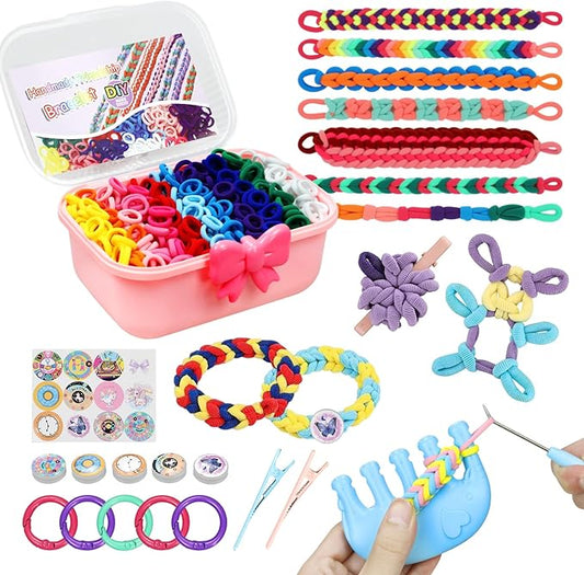 spcozgil Rubber Band Bracelet Making Kit, 1200+ Rainbow Elastic Cloth Loom Bands in 12 Colors, Weaving Loom Bracelets Kits for Girls, DIY Arts and Crafts Toys Christmas Birthday Gift for Kids