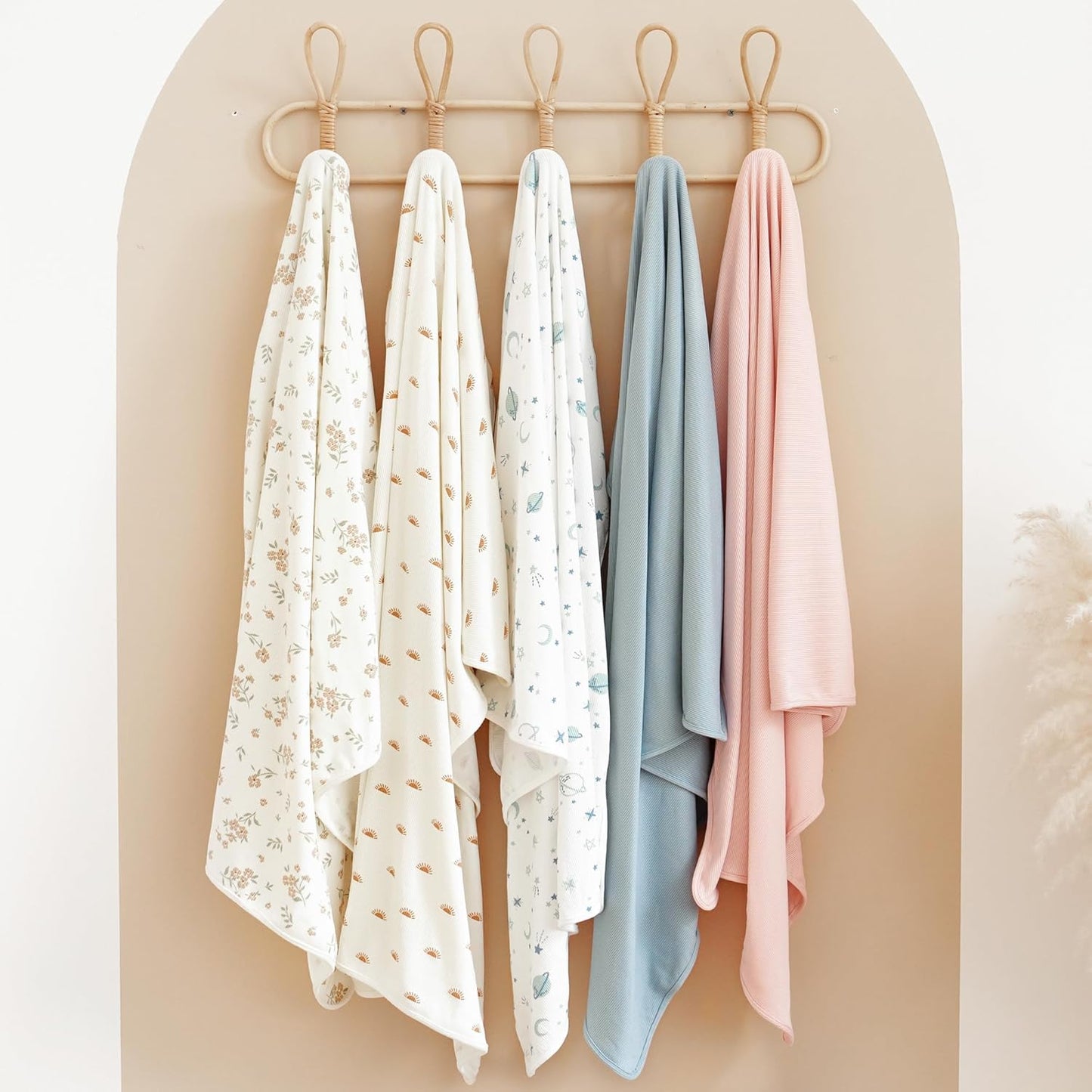 Konssy Knit Baby Blanket 2 Pack, Soft Ribbed Swaddle Receiving Blankets for Boys & Girls, Lightweight Cozy Swaddling Wrap for Newborns, Infants, & Toddlers, 33x42 Inch (Blossom,Pink)