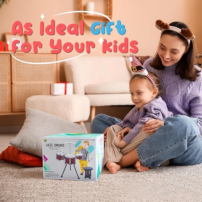 Upgraded Toddler Drum Set with Lights Kids Jazz Drum Kit, Musical Instrument Toys for Toddler 1-3 3-5 Boys Girls Christmas Birthday Gift