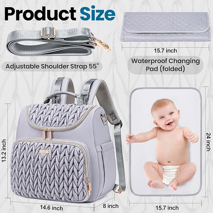 4 in 1 Convertible Diaper Bag Backpack,Waterproof Baby Diaper Bag with Changing Pad,Converts into Baby Tote Bag,Diaper Backpack,Stroller Bag and Crossbody Diaper Bag