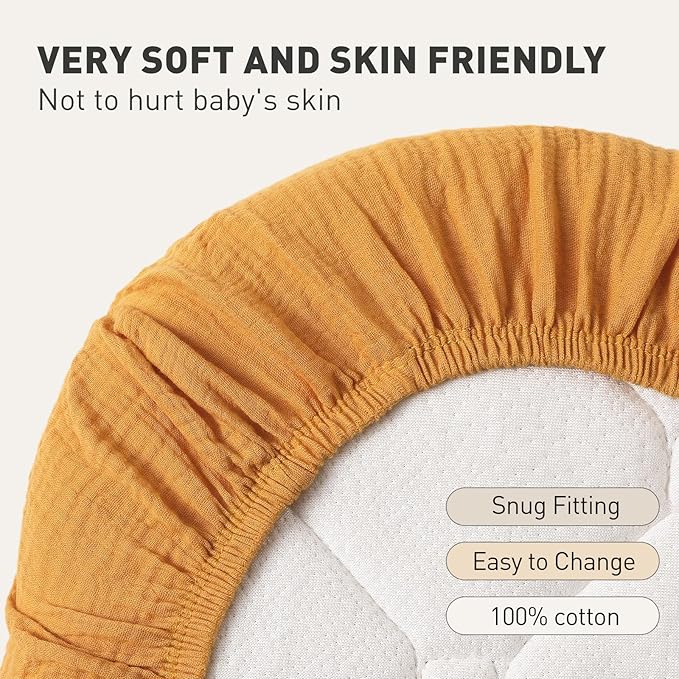 Muslin Bassinet Fitted Sheets, 2 Pack for Baby Boy and Girl, Soft Breathable Stretchy Baby Pad/Mattress Sheet Set, Universal Fit for Hourglass Oval and Rectangle Bassinet Mattress (Elegant Colors)
