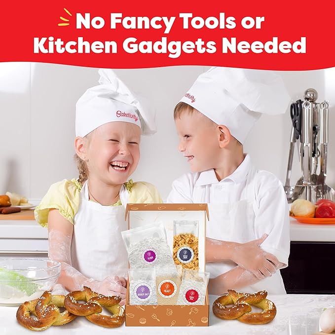 Pretzel Making Kit - Real Cooking Set for Kids Ages 5-12+ with Recipe and Ingredients - Kids Baking Set for Girls & Boys - Great Gift for Family Bonding