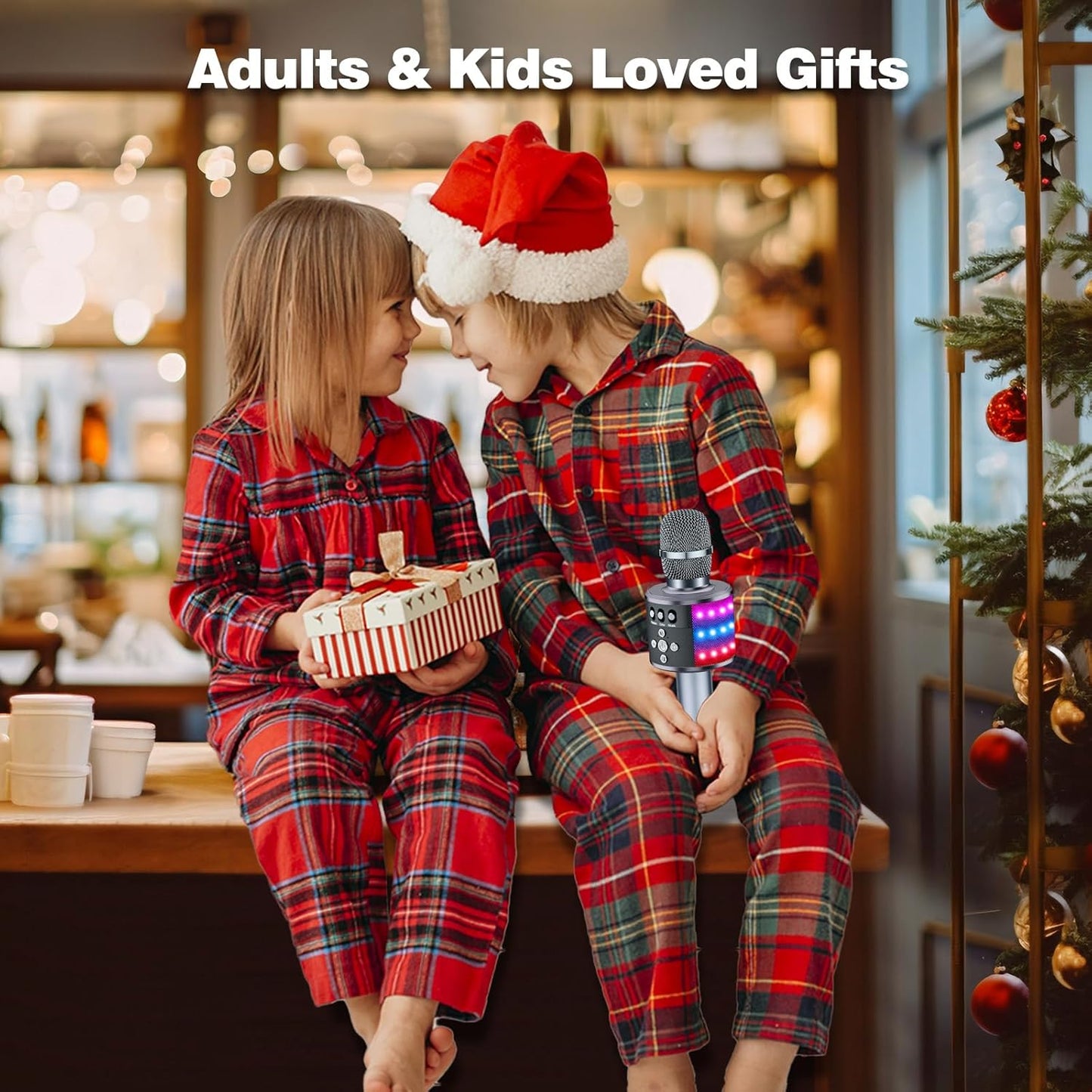 BONAOK Karaoke Microphone for Kids & Adults - Bluetooth Microphones Singing Mic with Disco Lights, Echo Effect, Built-in Speaker Portable Karaoke Player for Party Travel Gifts Q78(Space Gary)