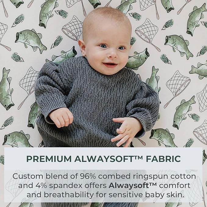 Pobibaby – 2 Pack Crib Sheets for Boys, Premium Fitted Baby Boy Crib Sheets for Standard Crib Mattress – Ultra-Soft Jersey Knit, Safe and Snug, Stylish Design (Gone Fishing)