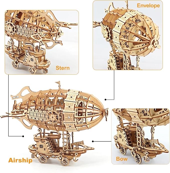 Kaptein 3D Wooden Puzzles for Adults & Teens – DIY Airship Model Kit to Build – Brain Teaser Craft – Birthday Gifts & Home Decor