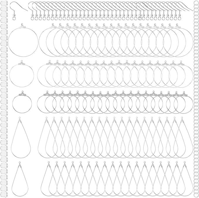 Pndeyo 700pcs Hypoallergenic Earring Beading Hoops, Mix Sizes Round Hoop Earrings Findings, Open Earring Wire Ring Accessories for Jewelry Making- Silver