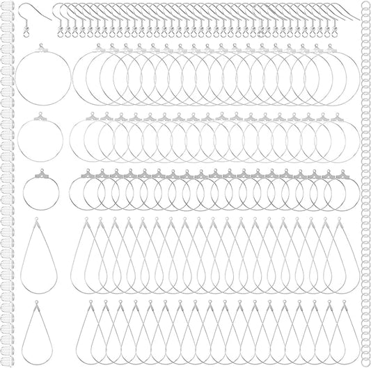 Pndeyo 700pcs Hypoallergenic Earring Beading Hoops, Mix Sizes Round Hoop Earrings Findings, Open Earring Wire Ring Accessories for Jewelry Making- Silver