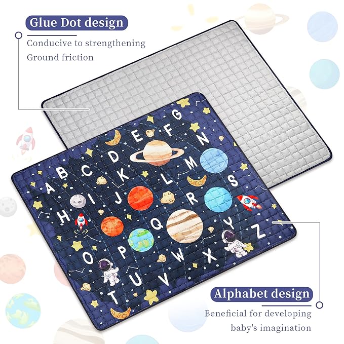 Baby Play Mat for Floor, GFU Non-Slip 71x59 Thick One-Piece Infants Playpen Crawling Mat Blue, Foldable and Machine Washable for Boys