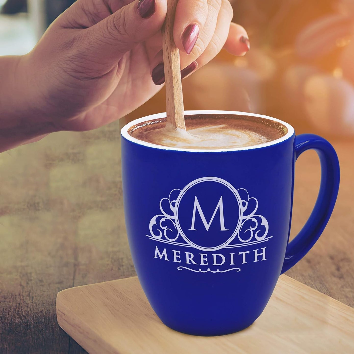 Custom Engraved Coffee Latte Mug - Personalized Coffee and Tea Cup (Blue)