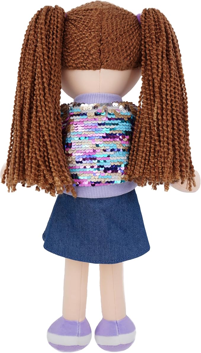 June Garden 18" Snuggle Cutie Sophie Glam - Soft Cuddly Plush Doll Gift for Girls - Huggable Rag Doll - Trendy Outfit L