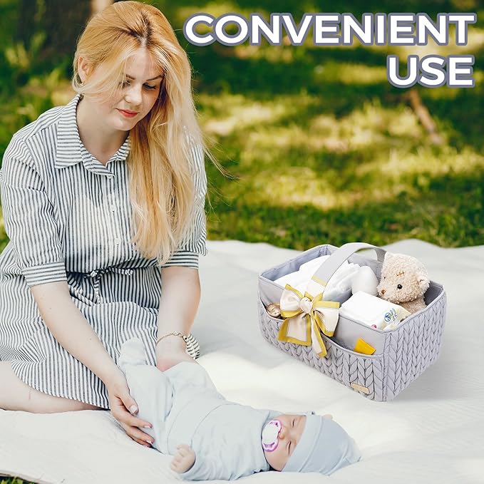 Luxurious Baby Diaper Caddy, Nursery Storage Basket for Newborn Boy and Girl, Travel Baby Basket for Diapers Baby Wipes, Organizer Tote Bag Storage Bin, Baby Shower Gifts (light gray)