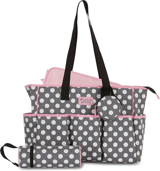 Disney Cudlie Diaper Tote Bag for Moms | Large Spacious Travel Diaper Tote for Baby Boy and Girl | 17-Inches Wide Multi-Functional Baby Bag with Cute Patterns