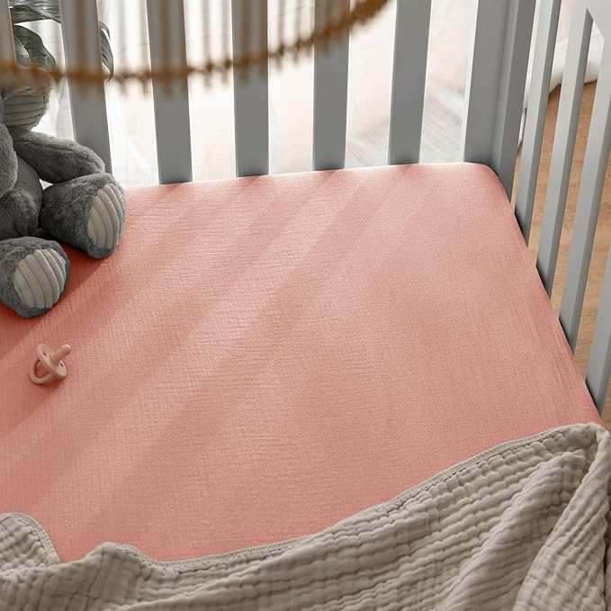Comfy Cubs 100% Muslin Cotton Fitted Crib Sheet - Soft, Standard & Breathable Crib Sheets for Toddler Mattress - Snug Fit, Secure Elastic with Beautiful Packaging for Boys & Girls - Lace Pink