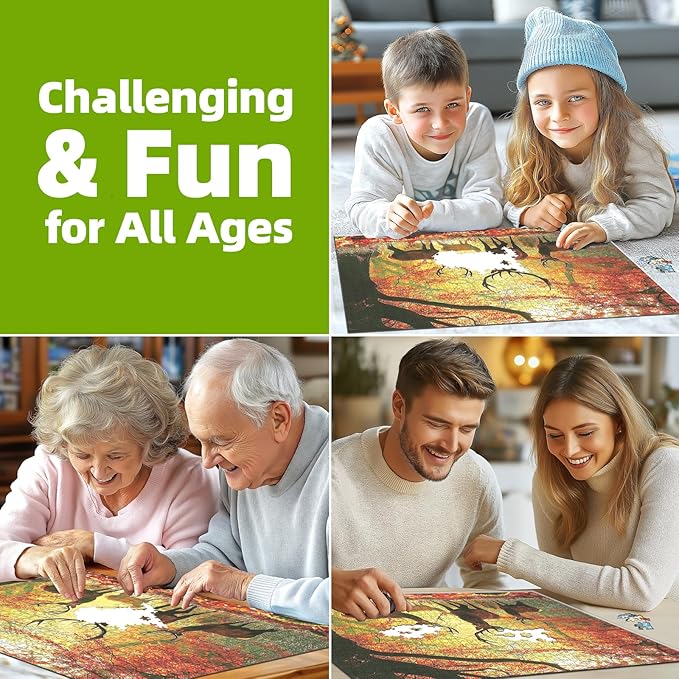 1000 Piece Jigsaw Puzzle for Adults - Autumn Elk Mountain Landscape, Challenging Nature Therapy Puzzle 27.5x19.7 Inch - Difficult & Unique Art Puzzle