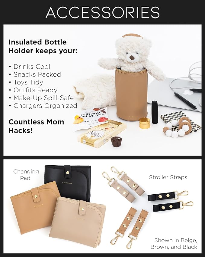 MIA + SOPHIA Leather Diaper Bag Backpack with USB Charging port, Changing Pad, Stroller Straps, and Bottle Holder (Black Sophia)