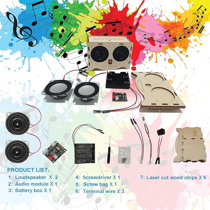 Craft Kit Speaker Circuits - Speaker Electronic Engineering Toys,Build Speaker Kit,DIY Bluetooth Speaker Kit Build Personalized Wood Case Speaker Set,Learning STEM Gifts Science for Teens