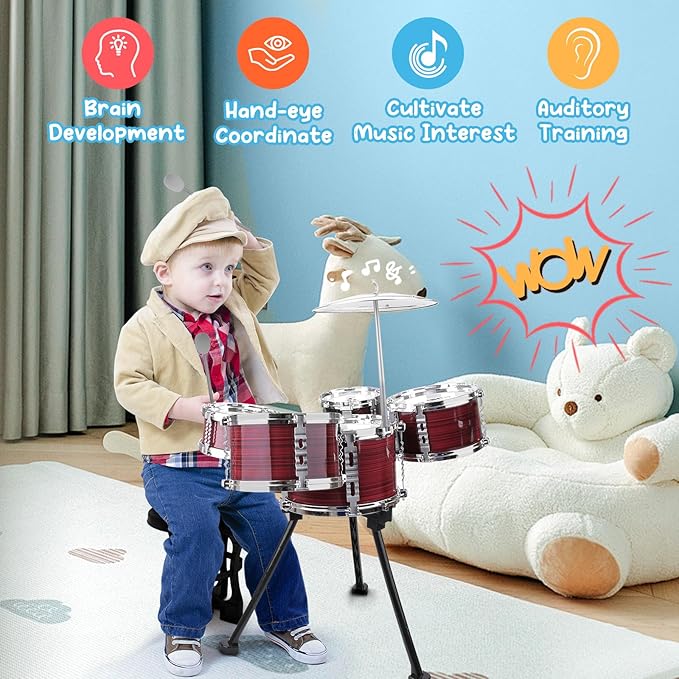 Upgraded Kids Drum Set, 5 Piece Toy Set for Toddlers1-3 3-5 Band Rock Jazz Drum Musical Instrument Toys for Boys Girls Christmas Birthday Gifts