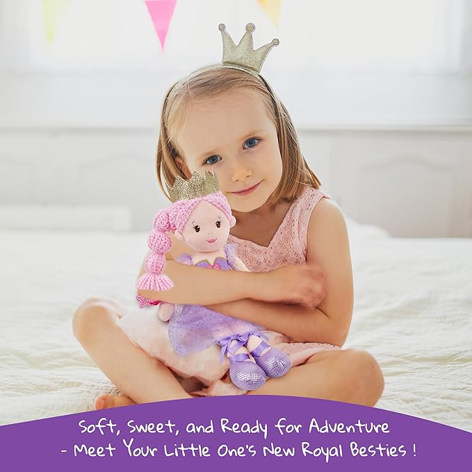 June Garden 12" Soft Baby Princess Doll Lila - Stuffed Cuddly Princess Plush Gifts for Toddler Girls - Blue Dress