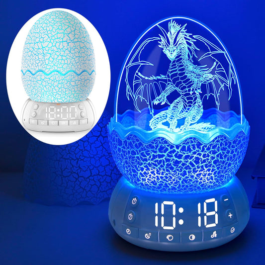 Dragon Egg Alarm Clock with Sunrise Simulation, Wireless Bluetooth Speaker, Portable Touch Control Dragon Egg Night Light, 20 Soothing Sounds, Unique Gift for Kids Adults, Home Desk Decor