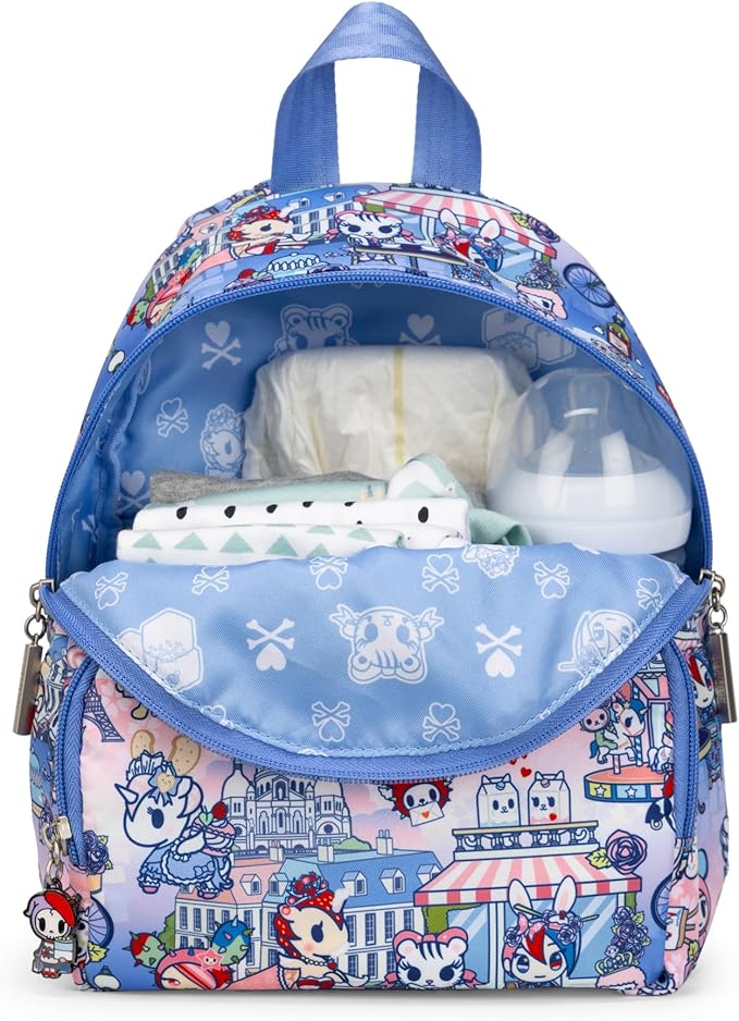 JuJuBe x tokidoki C'est la vie à Paris Everyday Mini Small Diaper Backpack, Essentials for Mom, Newborn & Baby, Women’s Purse, Baby Bottle Pockets, Adjustable Padded Straps, Machine Washable