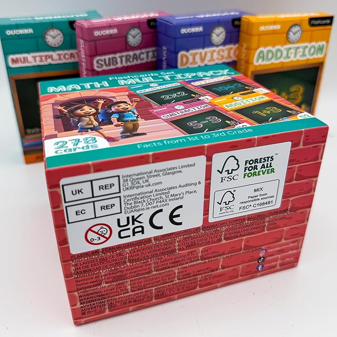 QUOKKA Math Flash Cards for Kids Ages 4-8 - Addition and Subtraction, Multiplication and Division Games for Kids 5-7 - 278 Double-Sided Flashcards for Studying - Large Bold Fonts - Flash Card Rings