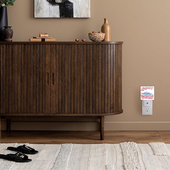 Cherry Blossoms Night Light,Mountain Fuji Plug-in Wall Led Night Lights Decor for Boys Girls Room,Dusk to Dawn Sensor Wall Lamp for Stairway/Hallway/Kitchen,0.5W