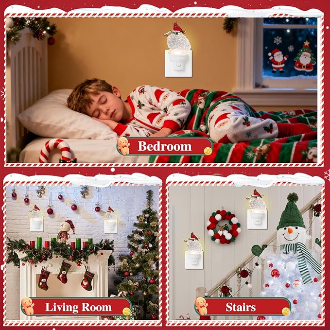 2 Pack Christmas Night Light Plug into Wall Glitter Water Nightlight with USB/Outlet Options, Christmas Cardinal and Pinecone Decorative Nightlight for Holiday Decorations (Cardinal and Pinecone)