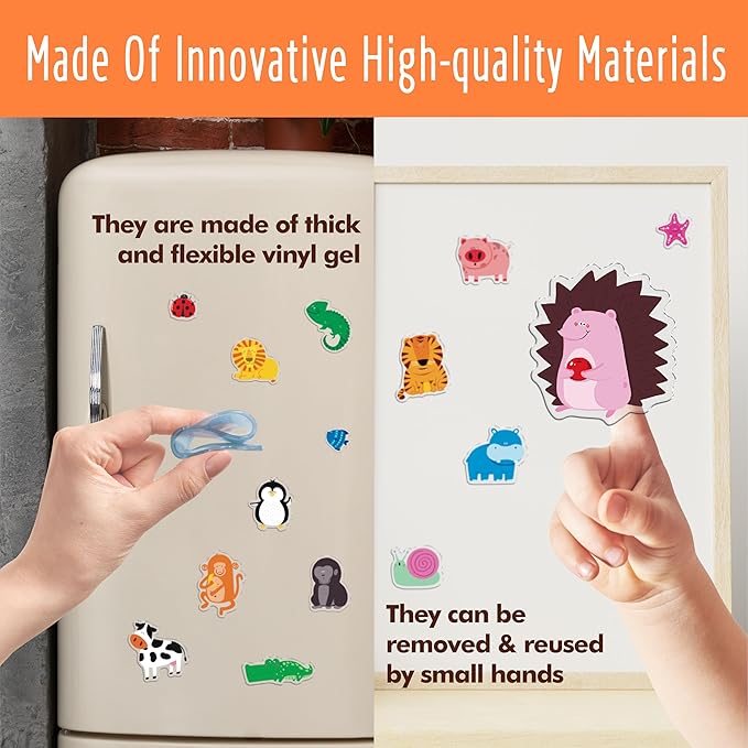 31PCS Animal Jelly Stickers, Thick Window Door Clings Removable Reusable Gel Clings Decals for Kids Toddlers Adults Home Classroom Nursery Animal Theme Party Supplies Decorations (Not Edible)