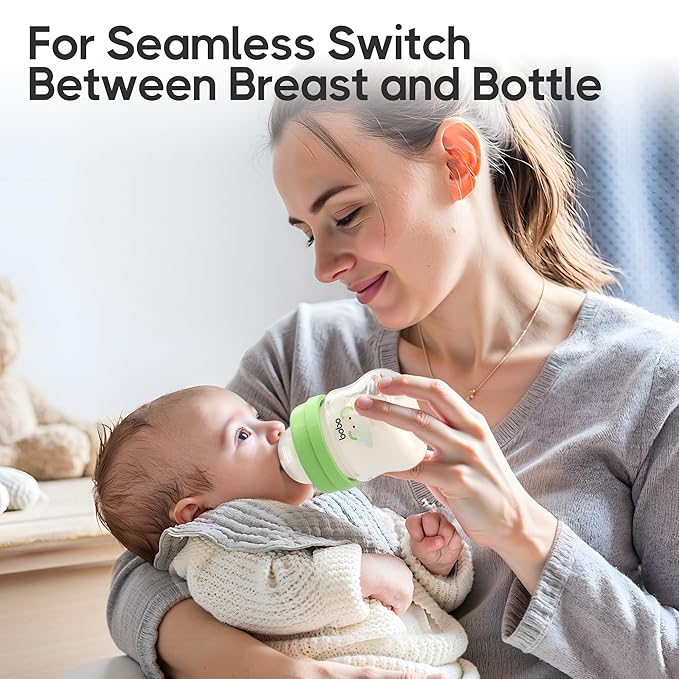 YOHKOH Glass Baby Bottles with Slow Flow Nipple, Newborn Anti-Colic Baby Bottles for 0+ Months, Wide Neck Feeding Bottle, Clear (Green, 2.7oz (Pack of 2))