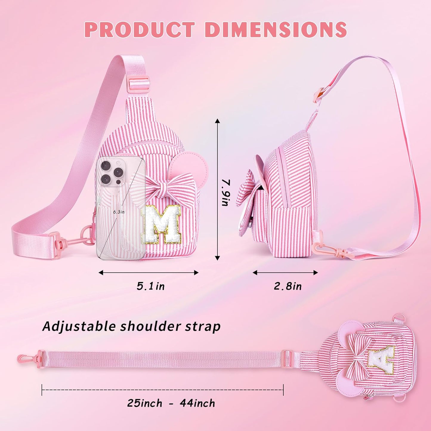Birthday Gifts for Kids, Small Sling Bag, Birthday Gifts for 3 4 5 6 7 8 Year Old Girl Kids Pink Initial Sling Bag Fanny Packs Belt Bags for Girls Sister Daughter Wife (Pink B)