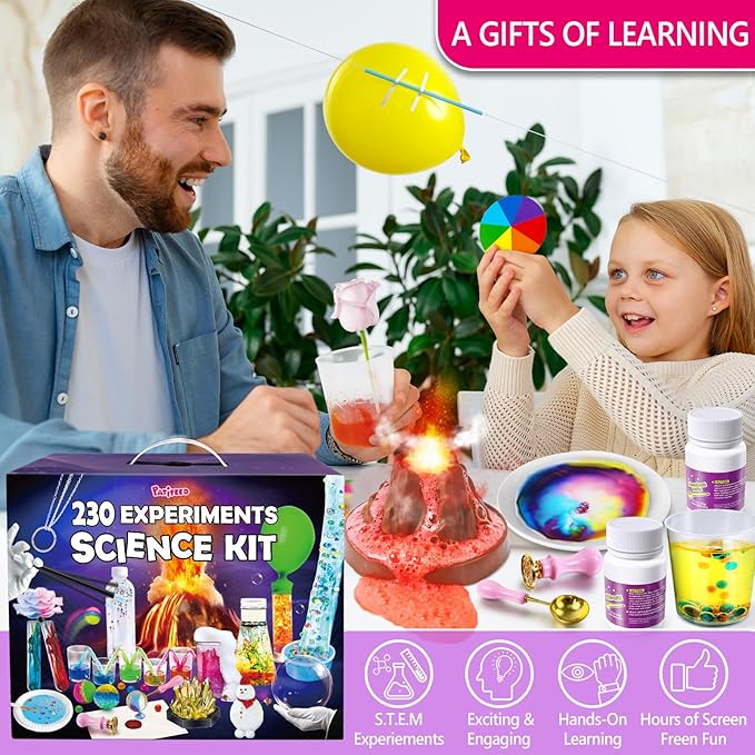 230 Experiments Science Kits for Kids - S.T.E.M Toys with Magic Chemistry Set Crystal Growing Physics Slime Educational Gifts Idea for Boys Girls