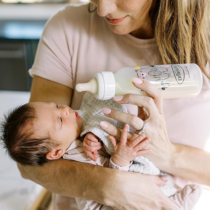 Dr. Brown's Natural Flow Anti-Colic Options+ Narrow Baby Bottle, Bear & Owl, 8 oz/250 mL, with Level 1 Slow Flow Nipple, BPA Free, 0m+, 2-Pack