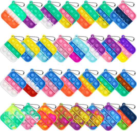 Pop Keychain Fidget Toys Its Party Favors for Kids 4-8, 30 PCS Mini Pop Push It Fidget Toy Bulk Kids Toys Fidgets Packs Popper Stress Toys Sensory Toys Party Gift Classroom Prizes Toys for Boys Girls