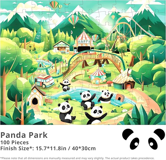 100 Pieces Jigsaw Puzzles, Large Pieces, Puzzles for Beginners, Easy Puzzles for Kids and Seniors, Family Game Nights, Finish Size 15.7 x 11.8 in (Panda Park)