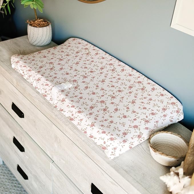 Sorrel + Fern Baby Changing Pad Cover 2-Pack for Girls (Juliette) - Premium Fitted Sheets Baby Diaper Changing Table Cover - Buttery Soft Cotton Blend