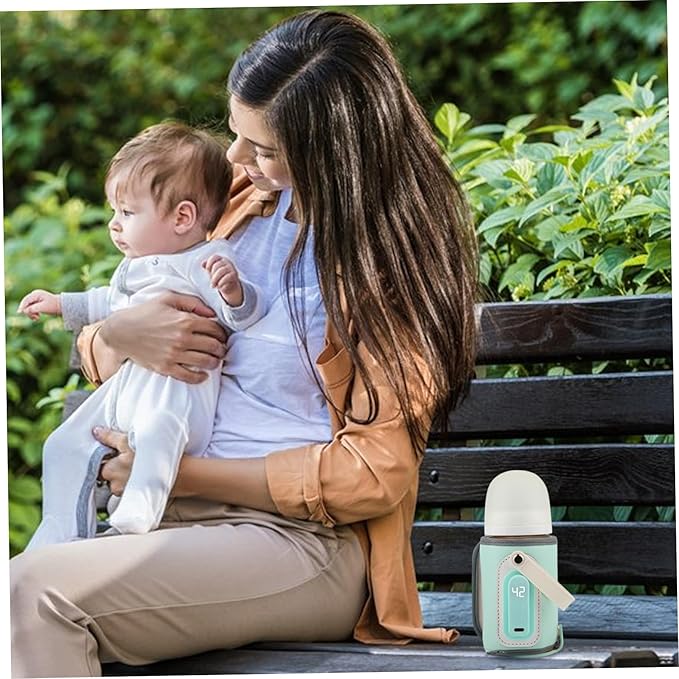 Baby Bottle Warmer, Temperature Adjustable PU Portable Bottle Warmer with Handle 21w Rechargeable Digital Display Baby Essentials